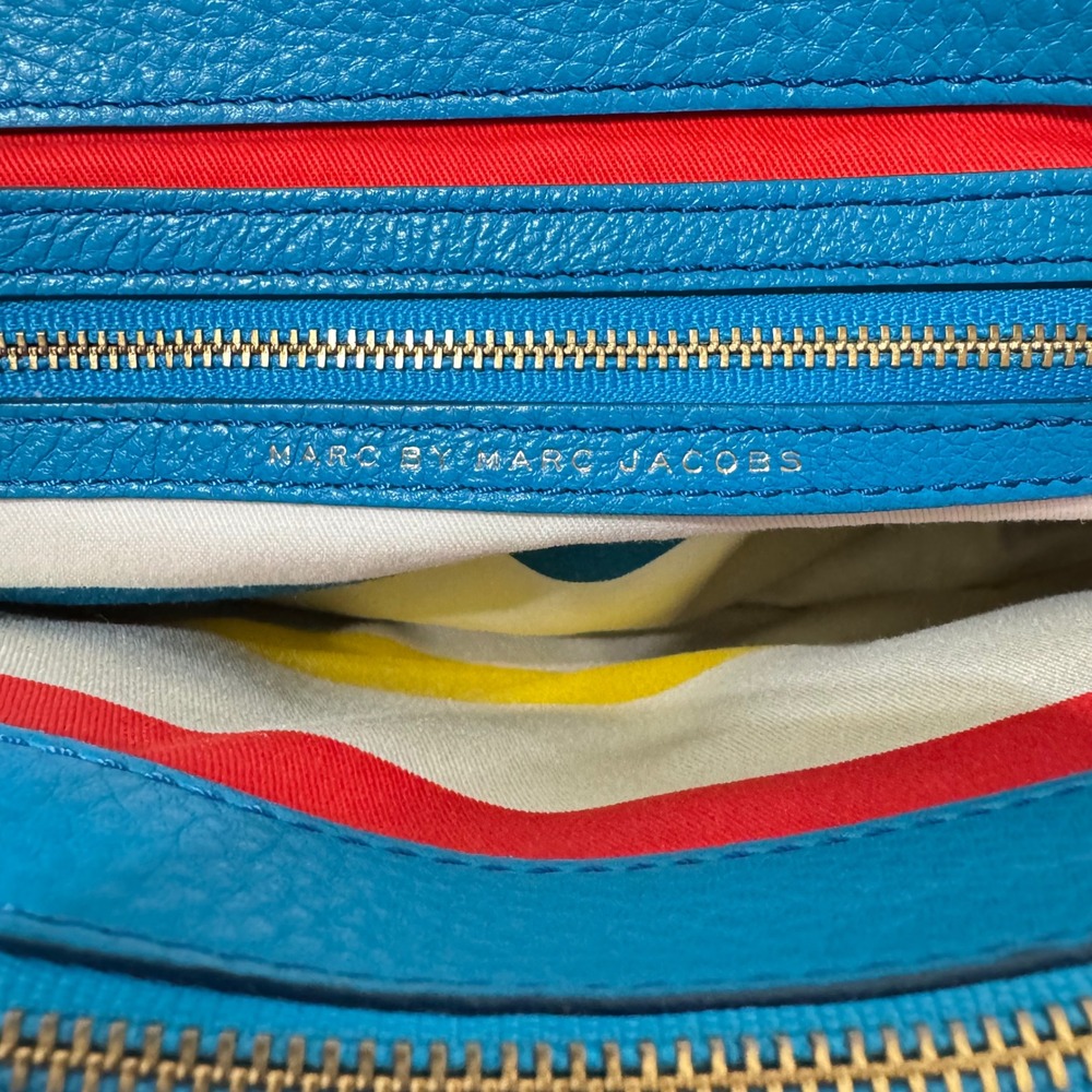 Marc by Marc Jacobs Vintage Woven Satchel Bag Blue Leather Trim Gold Hardware - Picture 12 of 15